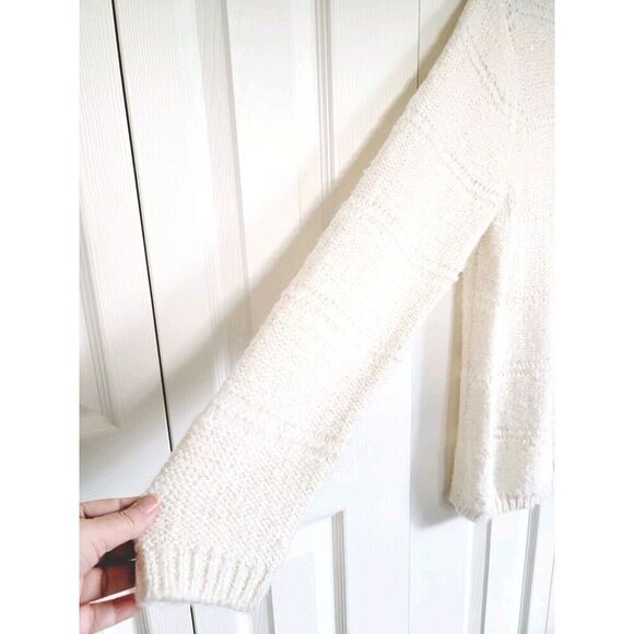 Chico's 1 Sweater Ivory Cable Knit Clear Beads Silver Filaments Mix Material - Picture 3 of 6